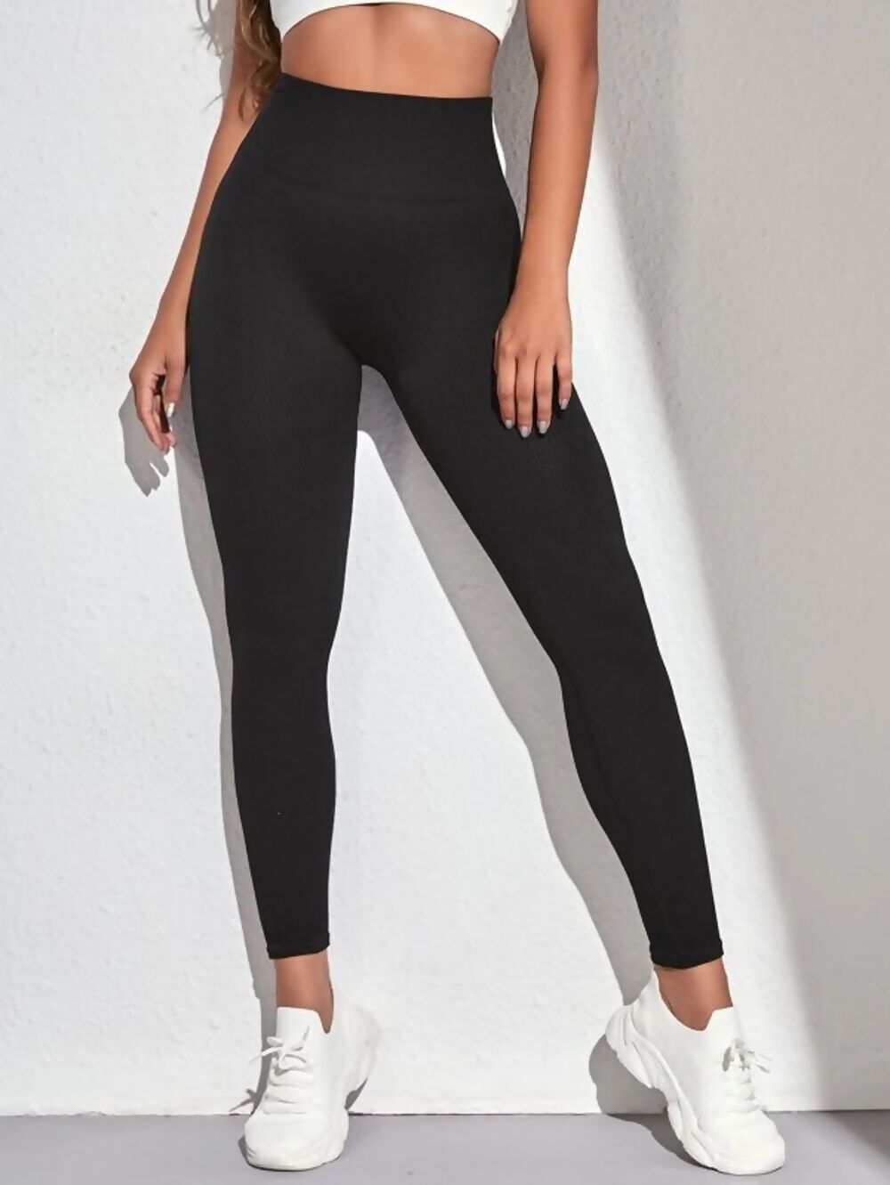 Black High Waist Ribbed Leggings