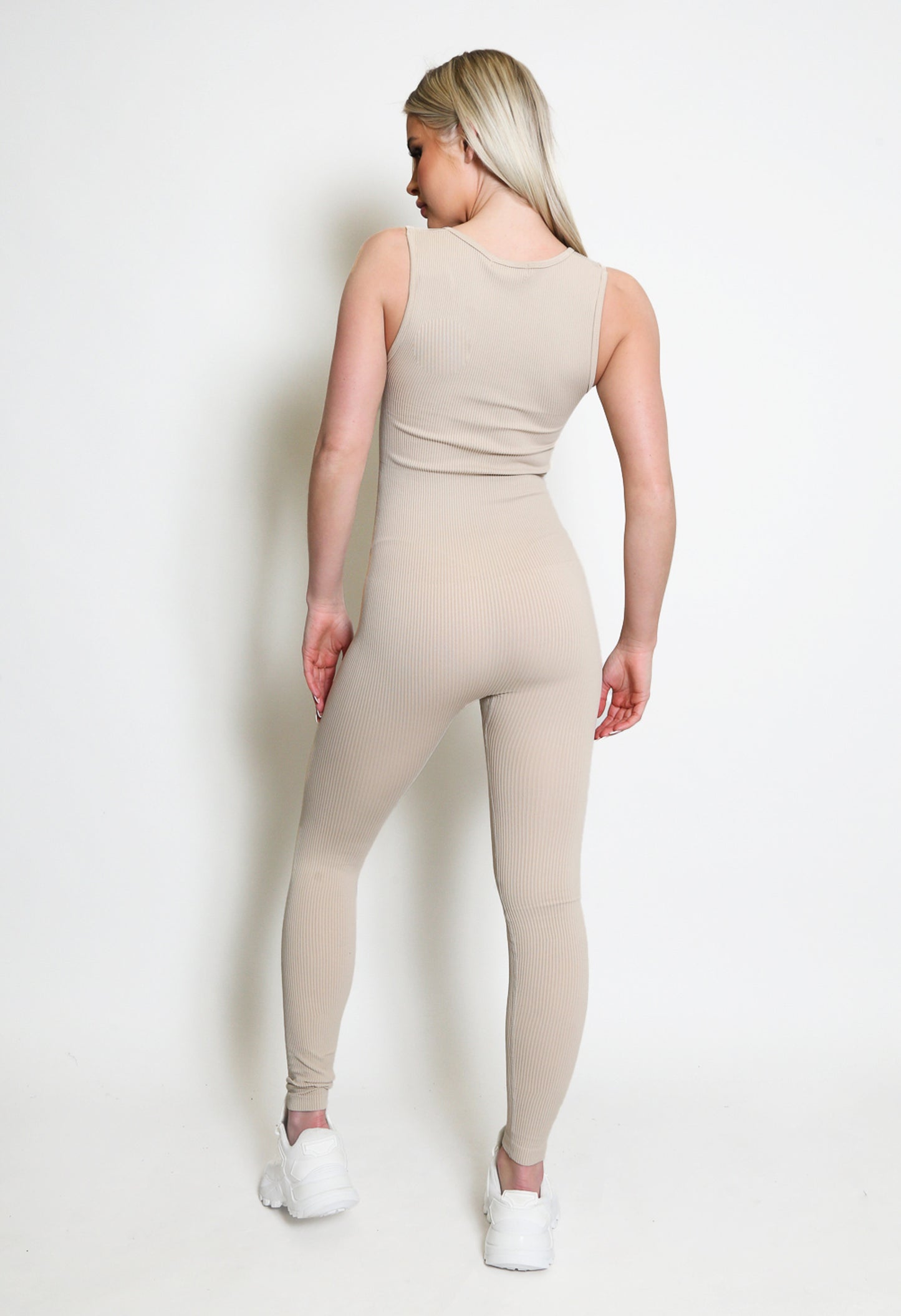 Beige Ribbed Jumpsuit