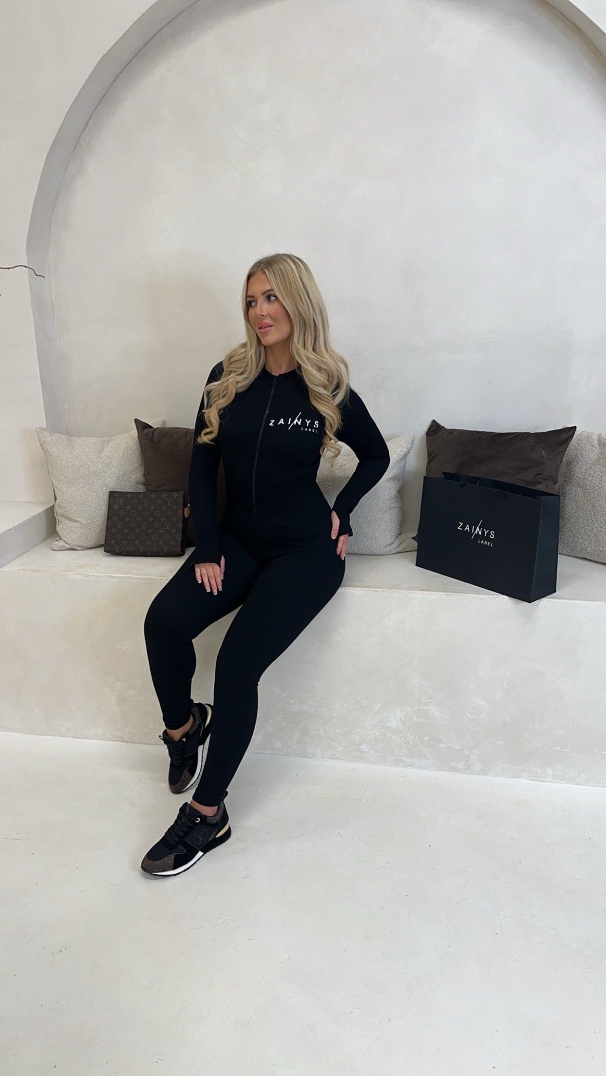 Ribbed High Neck Zip Front Jumpsuit