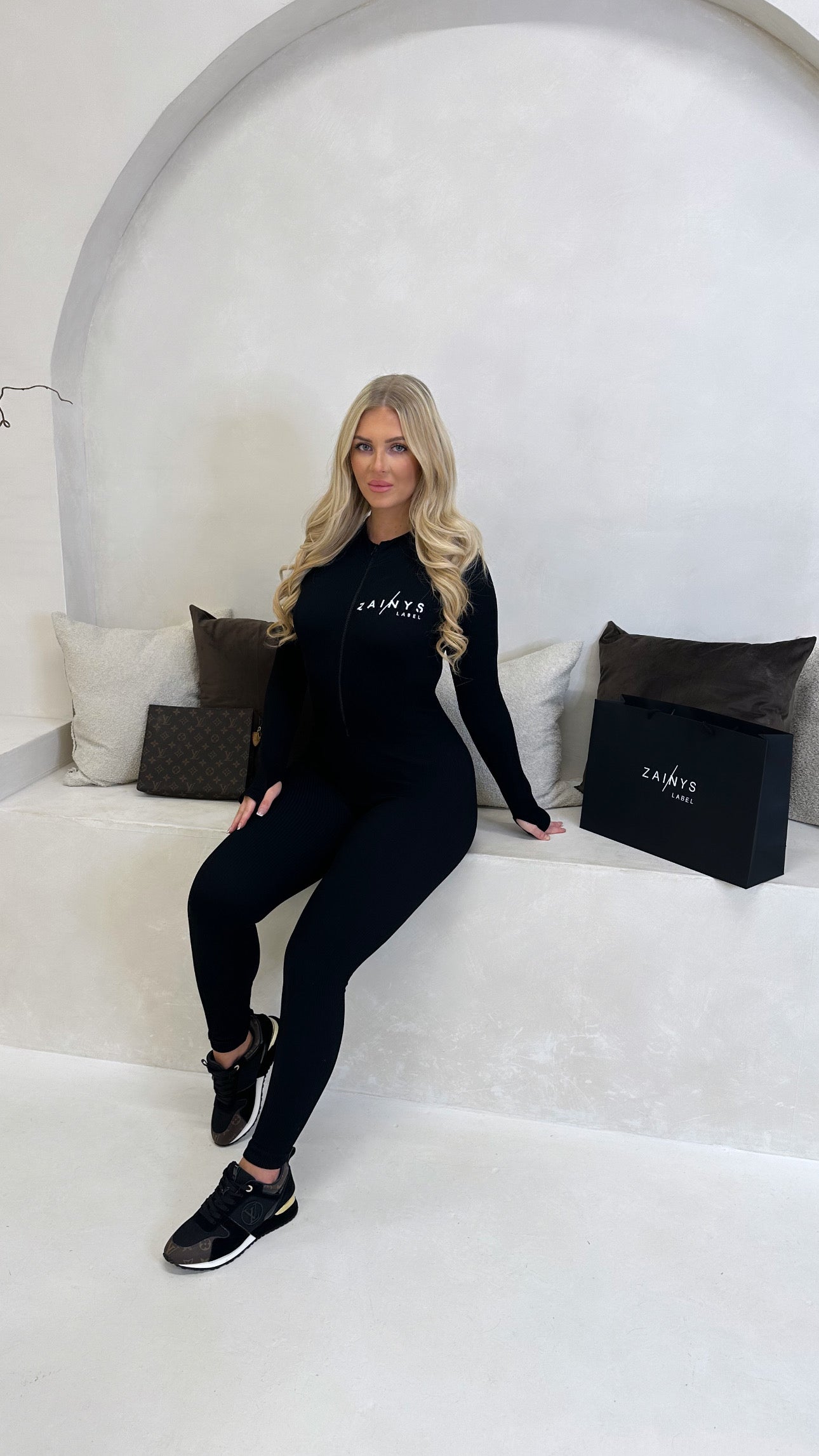 Ribbed High Neck Zip Front Jumpsuit